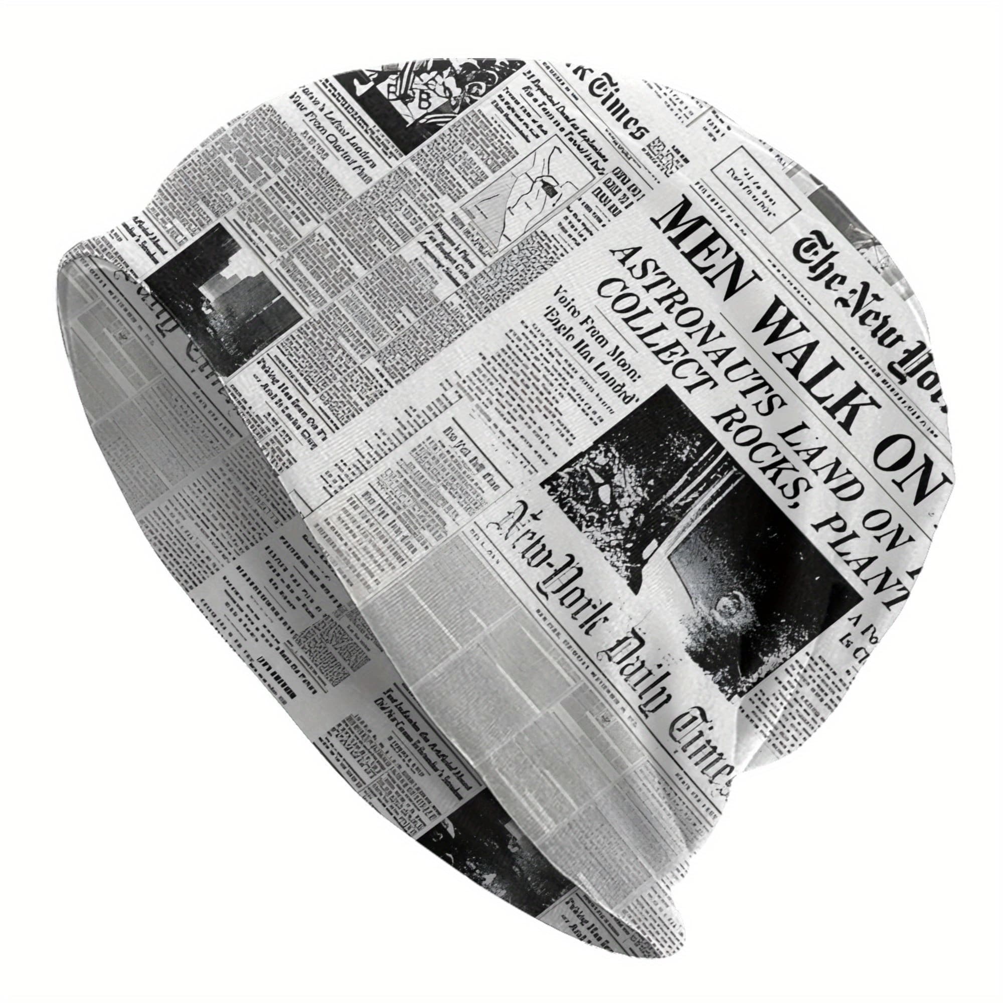 TEMU Unisex Vintage New Times Newspaper Print Bonnet Hat - Retro Nyt Skull , Thin Warm For , For Themed Parties, Casual Attire & Weather Outfits (-times Design)