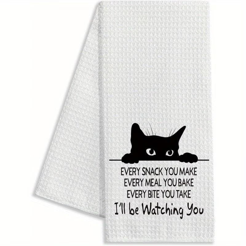 TEMU 1pc Funny Cat Lover Kitchen Towel - "i Will Be Watching You" Quote, Ultra Soft Microfiber, Machine Washable, Modern Decorative Dish Towel For Home And Restaurant