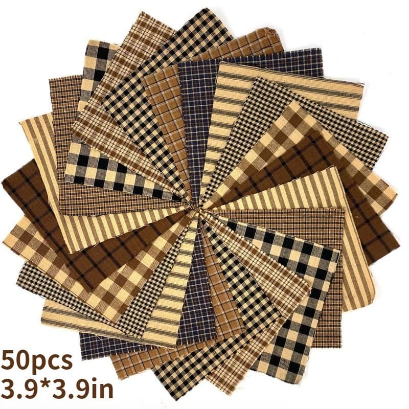 TEMU 50pcs 10 X 10cm (3.9 X 3.9in) Checkered Theme Series, Printed Handcraft Fabric, Handcraft , Strip Craft Materials, Containing Different Patterns Of Sets