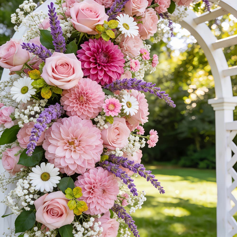 TEMU 12pcs – High End Mixed Simulation Bouquet – Soft – Dahlia – Light Pink Dahlia – White Starry Sky – Purple Lavender – White And Matching – Suitable For Wedding, Home, Garden And Venue Decoration