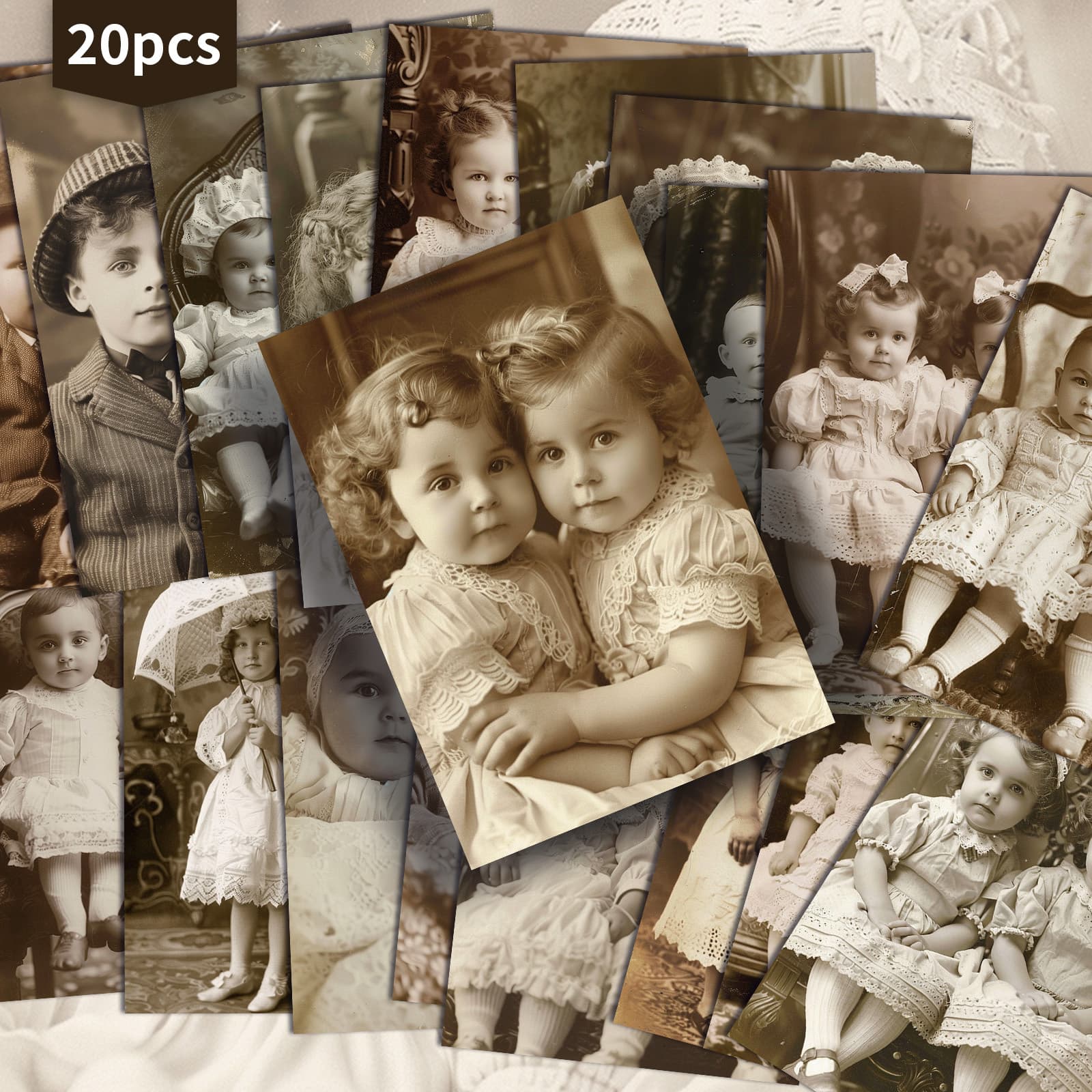 TEMU 20-pack Vintage Twin Girl And Boy Postcards - 4x6 Inches Junk Journal Paper, Classic Pinup Illustrations, Collectible Decorative Painting Cards For Scrapbooking & Crafting