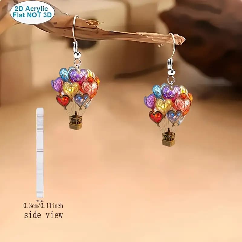 TEMU 2d Flat, 2d Flat Creative Fashion Hot Air Balloon Heart Pendant Earrings, Daily Party Accessories, Holiday Gift(1 Pair), 2d Flat