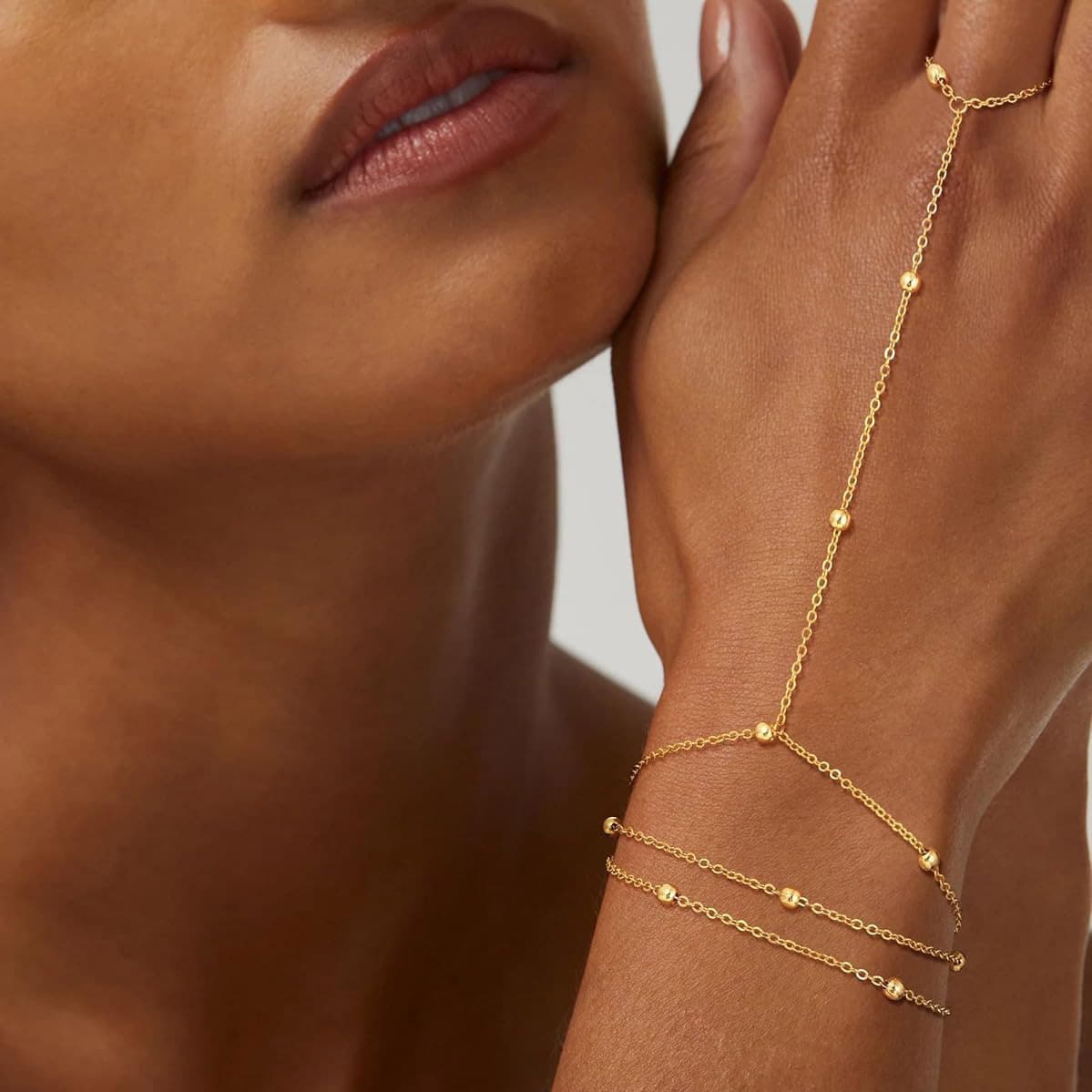 TEMU Chain Bracelets For Women Trendy, Dainty 14k Golden Plated Ring Bracelet Hand Chain Non Tarnish Beaded Cubic Zirconia Infinity Finger Ring Bracelet Stack Jewelry Gifts For Women