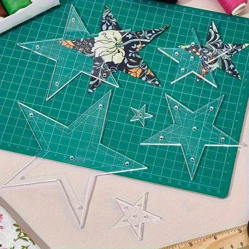 TEMU 6pcs Star-shaped Bed Sheet Template Set, Transparent Acrylic Material, Multiple Sizes With Embroidered Patterns, Decorative Accessories For Sewing Tools