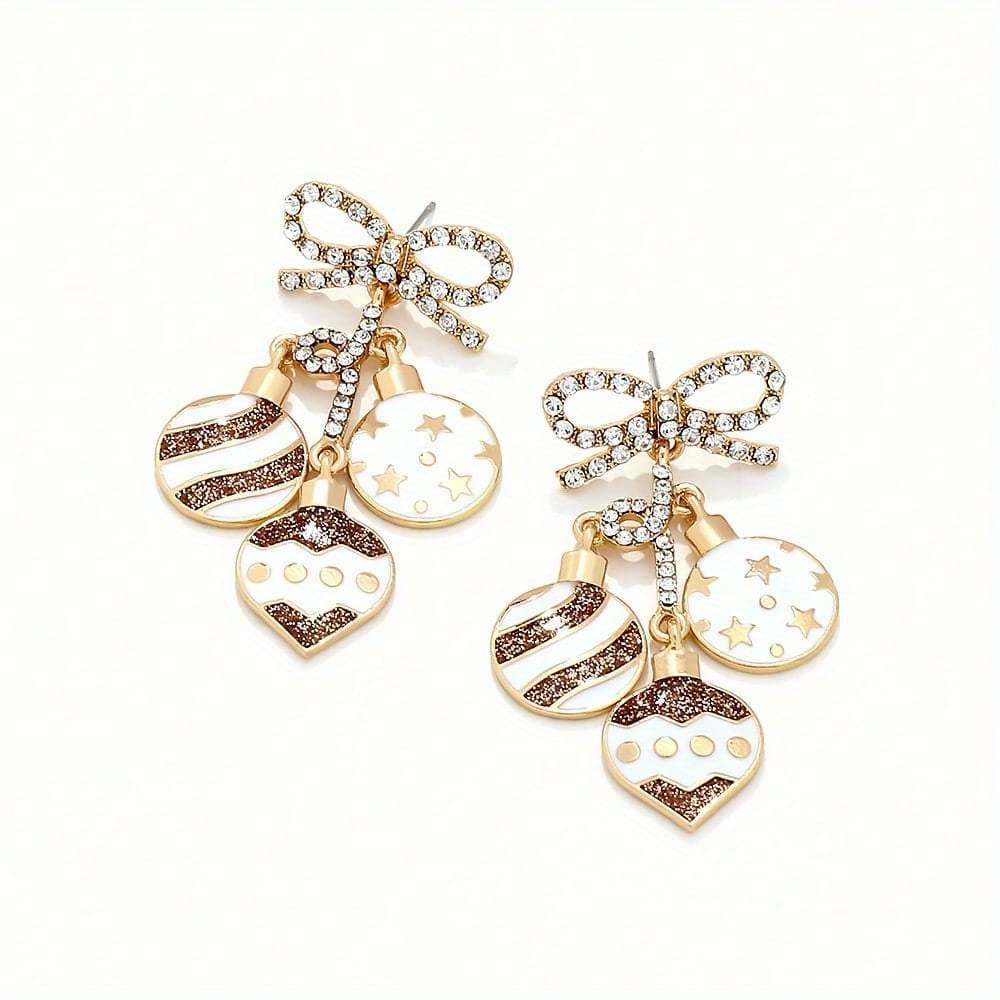 TEMU 1-pair Bow Round Earrings Suitable For Parties & Daily Wear - Elegant Minimalist Bow Accent, Smooth Bow-shaped Ear Accessories, Versatile For Weddings, Prom, Casual Outfits