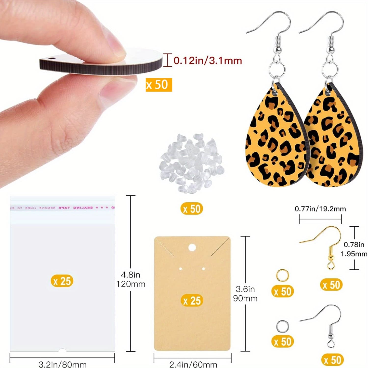 TEMU 350pcs Sublimation Printing Earrings Sublimation Blank Earrings, Earring Hooks Earring Cards Rings(silvery-colored And Golden)