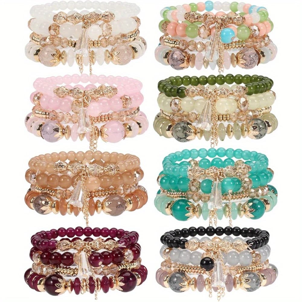 TEMU 32 Bohemian Style Women's Stackable Bracelet Set, Elastic Bracelet Beads, Colorful Bead Jewelry For Women