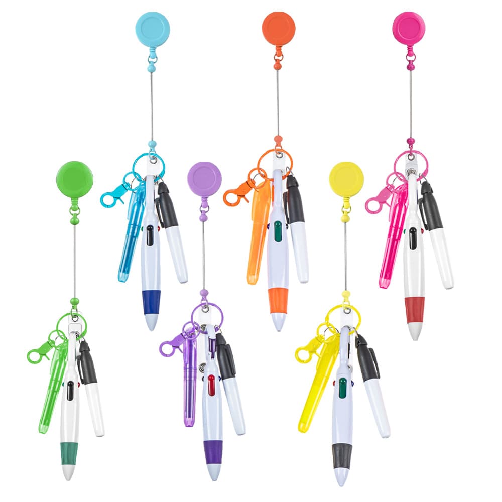 TEMU 6sets Beaded Nurse Pen Set Contains Highlighter, Marker, Ballpoint Pen And Retractable Badge Holder With Lobster Clasp A Gift For Nurses And Doctors, Keychain, Pendant Making