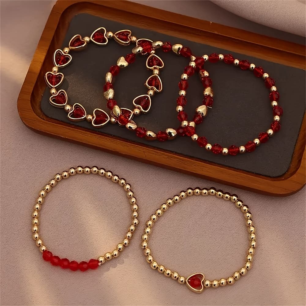 TEMU 5pcs/set Women's Elegant And Versatile Ccb Beaded Hand-woven Bracelet Set, Christmas Gift, Holiday/birthday Gift For Family/ , Holiday Accessory