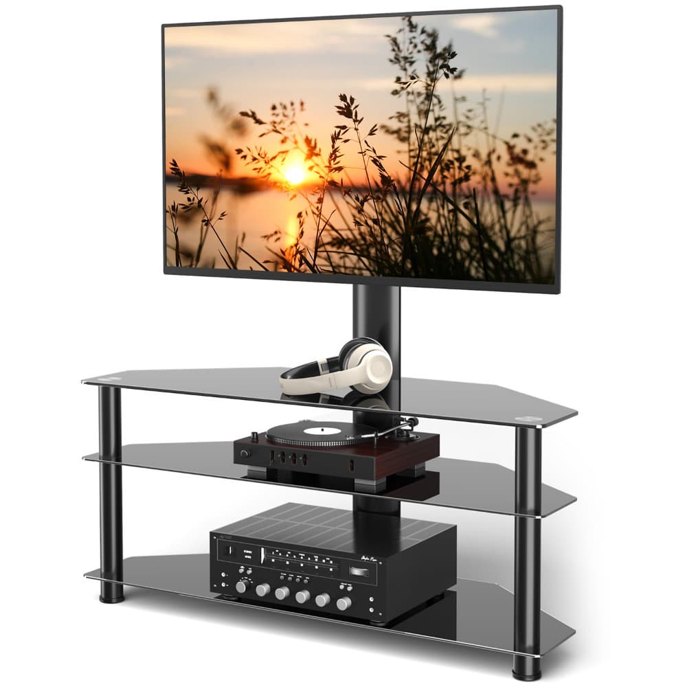 TEMU 5rcom Corner Tv Stand, Tv Stand With Mount With 3 Tier Tempered Glass Shelves For 32-75 Inch Tvs, Max Vesa 600x400mm, Television Stand
