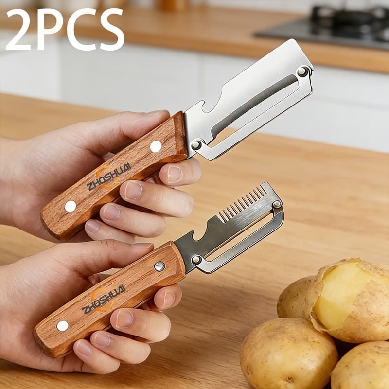 TEMU 2pcs Stainless Steel Multifunctional Peeler+slicer - Easy And Convenient To Operate, Can Peel Vegetables And Fruits, Thin And Thick Can Be