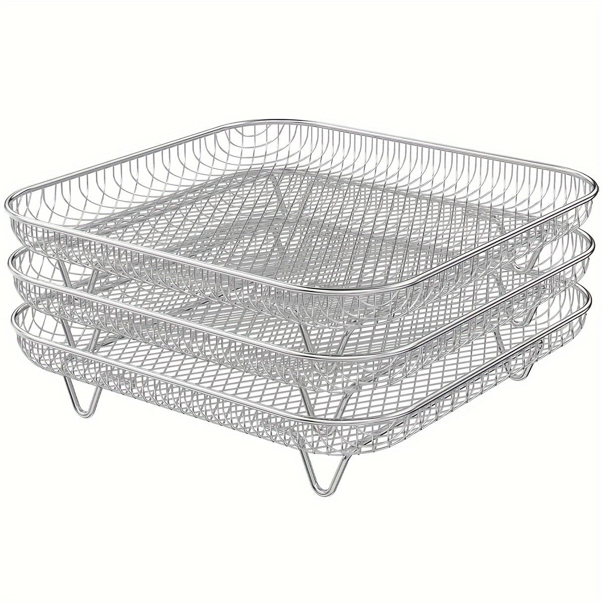 TEMU 1/3pcsair Fryer Accessories- 20.32cm Square Air Fryer Rack, 3pcs Stackable Stainless Steel Dehydrator Rack, Suitable For , Instant Vortex, Air Fryers, Grill Square Rack Air Fryer Accessories