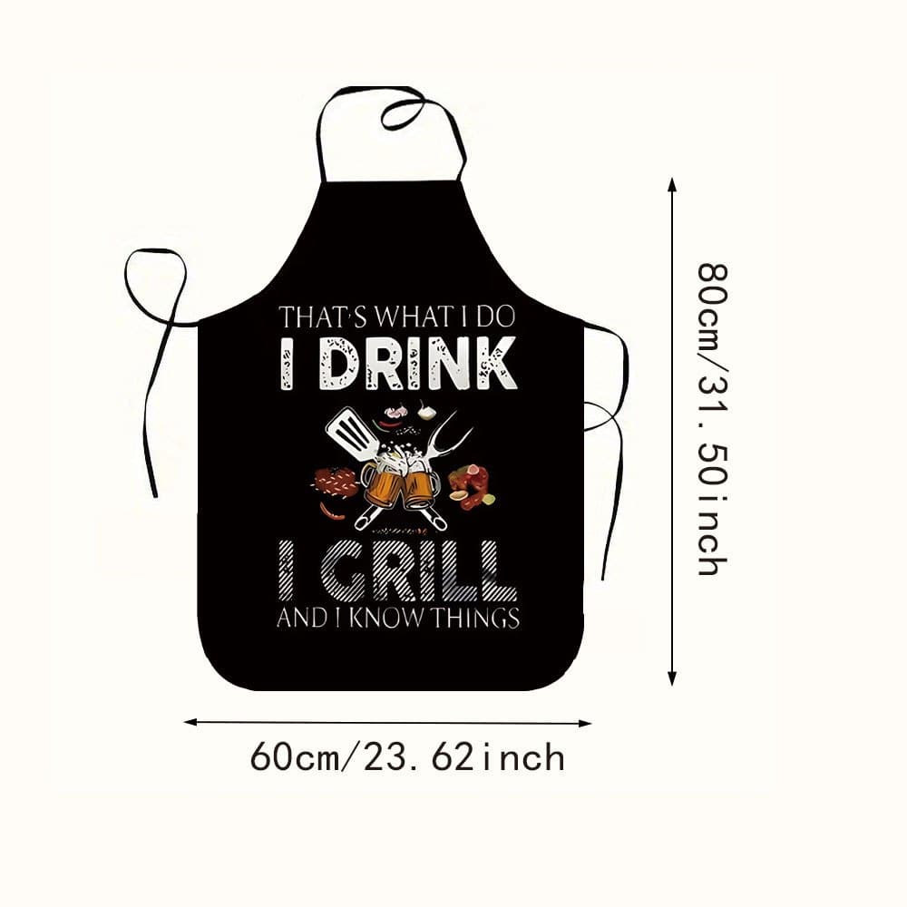 TEMU 1pc Funny Beer And Bbq Themed Apron For Men, Cool Black Cooking Grilling Apron With Drink And Grill Design, Perfect For Outdoor Bbq, Kitchen, Party, And Gift For Grill Lovers