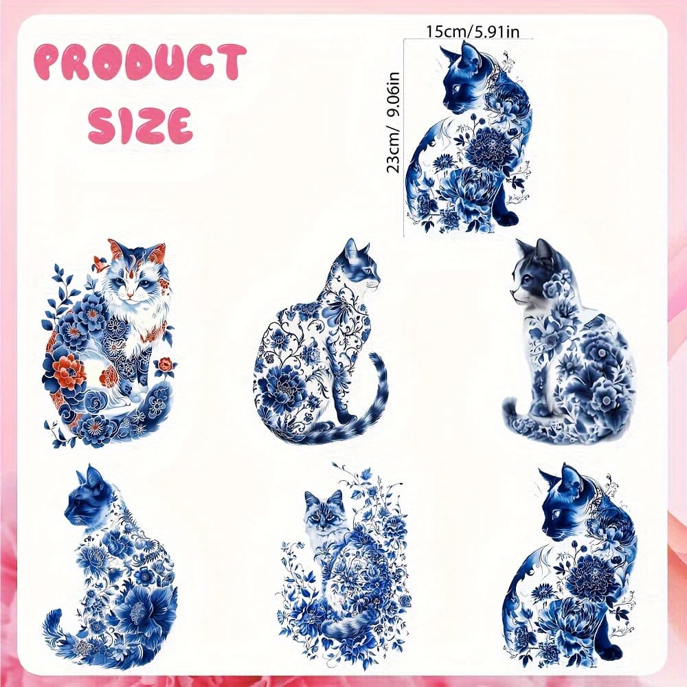 TEMU 6pcs Colorful Cat Iron-on Heat Transfer Stickers, High Quality Paper Applique For T- Backpack