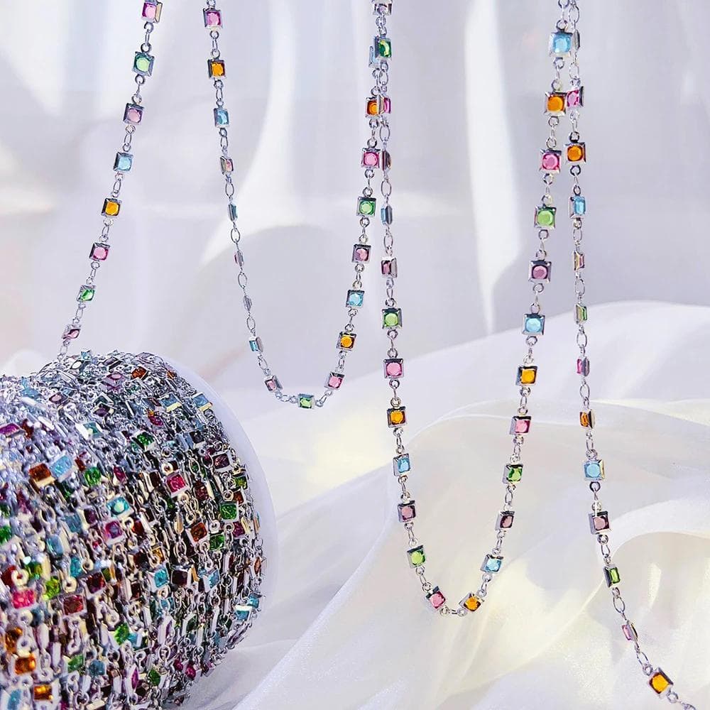 TEMU 1meter Square Bead Colorful Glass Beaded Chains Handmade Necklace Bracelet Supplies For Making