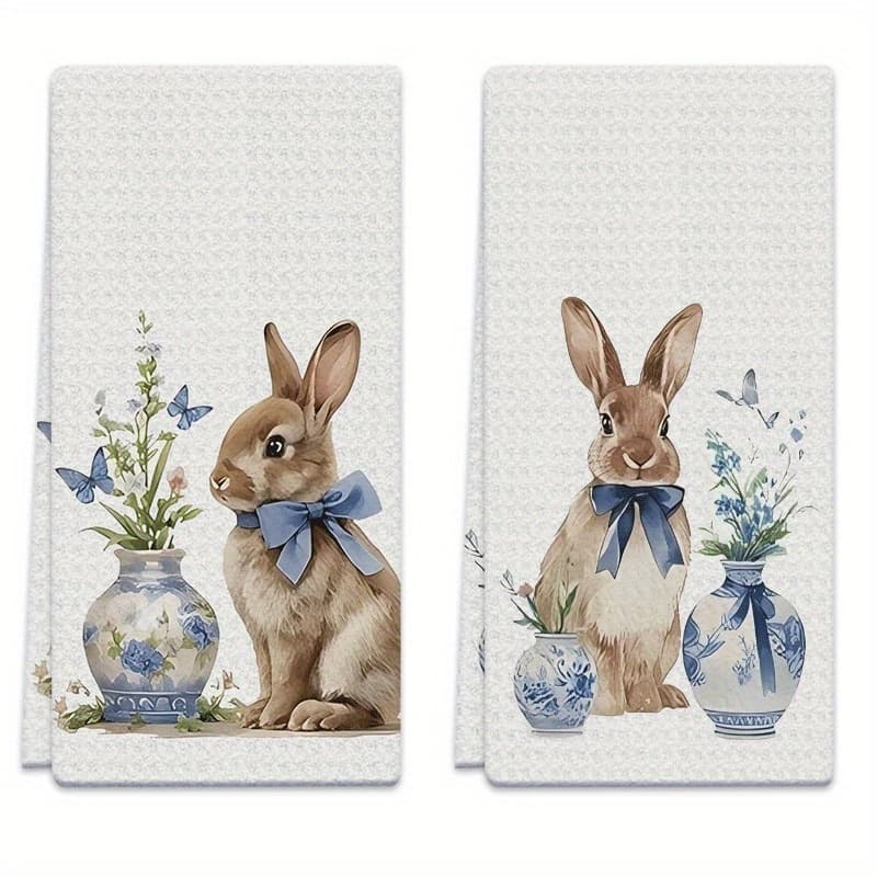 TEMU 2pcs Dish Towels 18x26 Inches Rabbit, , Vase Microfiber Absorbent Kitchen Hand Towel, Suitable For , Baking, Bathroom Cleaning, Outdoor Activities, Tea Party Decor, Household Supplies