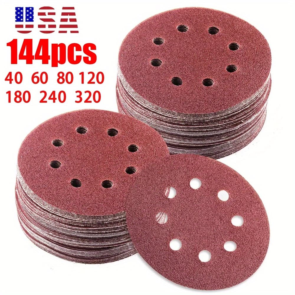 TEMU 144pcs 125mm Sanding Discs 40 60 80 120 180 240 320 For 5in Discs Pads Hook And Loop Orbital Sander