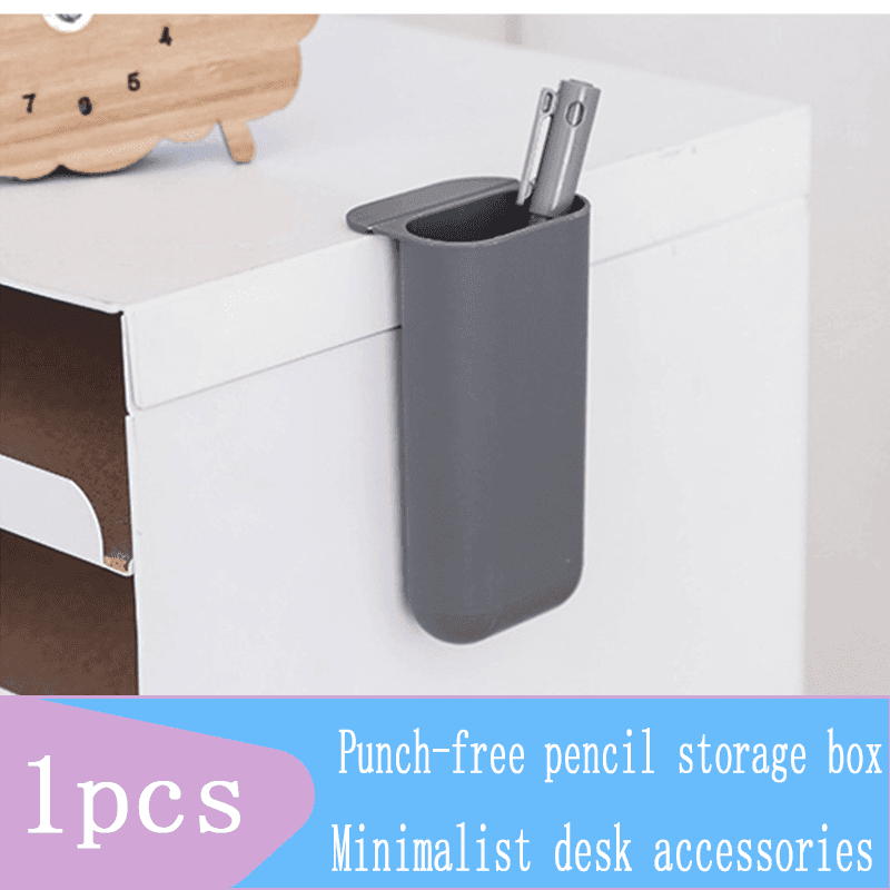 TEMU 1pc/2pcs Adhesive Pen Holder - Durable Clip Storage Solution | Desktop Organizer Box | Rounded Design For Office And Study | No Drill Pencil Storage Container
