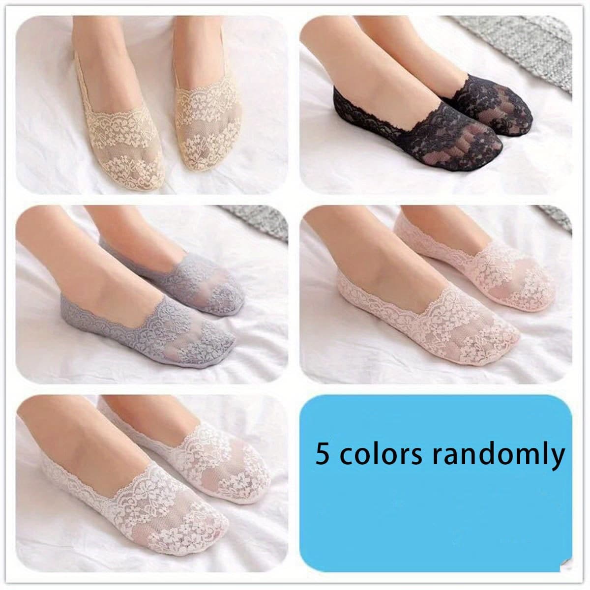 TEMU 5/7 Pairs Of New Lace Boat Socks Women's Summer Thin Shallow Mouth Silicone Anti Slip Invisible Socks Random