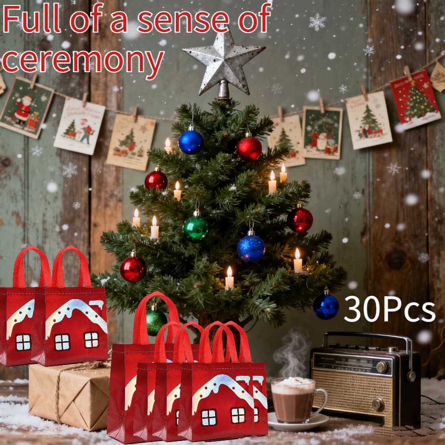 TEMU 30pcs Set, Christmas Gift Bag, With Handle Santa Claus Laser , Party Handheld Gift Packaging, Non-woven Shopping Bag Size 9x8.46x4.33 Inches