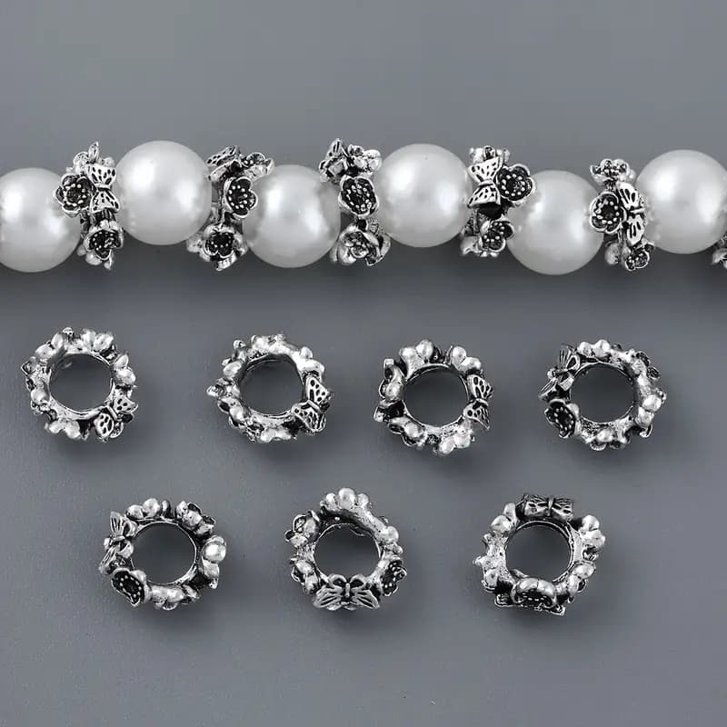 TEMU A Set Of 100 Antique Silvery 3d Rose Beads Made From Alloy, Featuring Large Holes, Perfect For Your Own Bracelets, Necklaces, And Other Jewelry