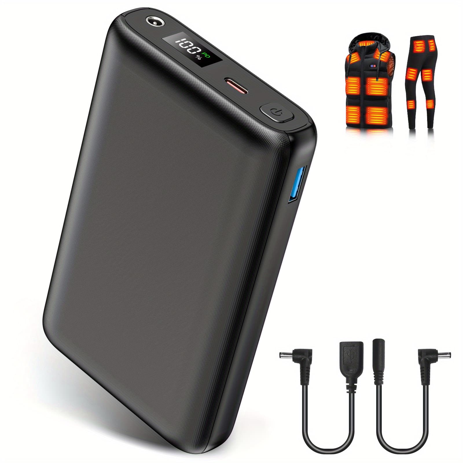 TEMU 30000mah Power Bank For Heated Jacket, 7.4v 3a Output Portable Charger With Led Display, /usb/type-c Multi Port External Battery, Father's Day Gift For Men Dad Outdoor Camping Hiking Work thumbnail 2
