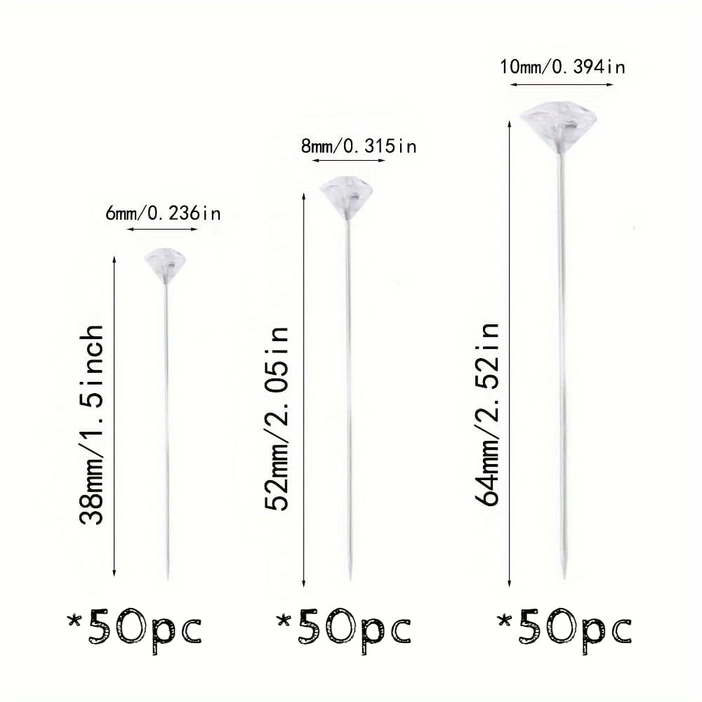 TEMU 150 , Sewing Flower Pins, 38/52/64mm Straight Pins, Suitable For Wedding, Diy Tools, Clothing Cutting, And Positioning Pins