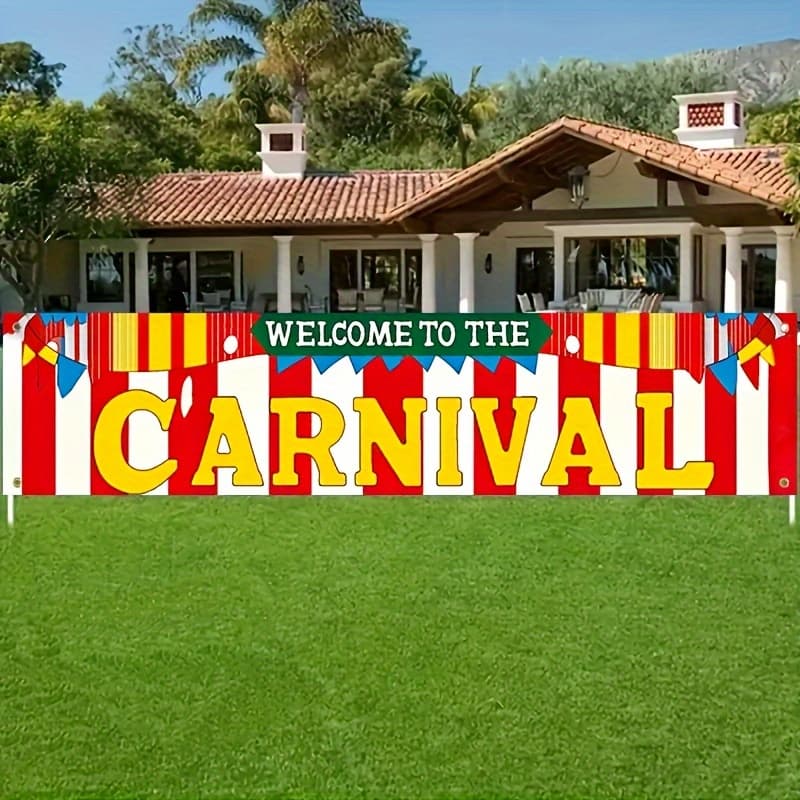 TEMU 1pc A Durable Polyester Banner For Carnival Welcome, Suitable For Indoor And Outdoor Use, Perfect For Holidays, Parties, And Photo Booths. Ideal For Garage, Garden, And Decorations