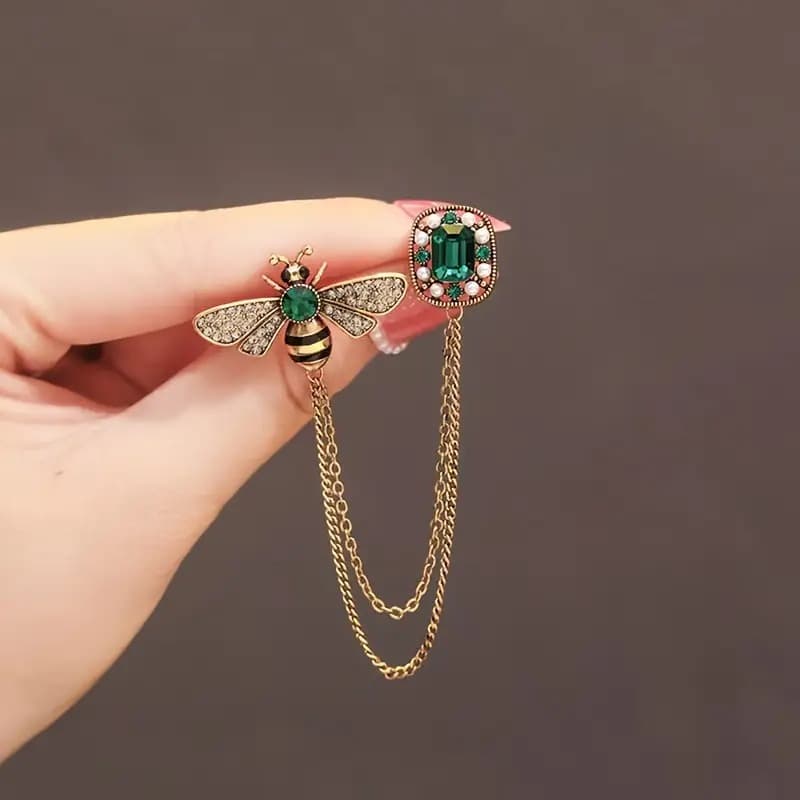 TEMU A Women's Fashion Brooch Is Elegant, Fashionable And Cute, Simple, Style, Bee Chain Brooch, Insect Corsage Set, Chain Clothing, High-end High-end Accessories, Suitable For Daily Gifts