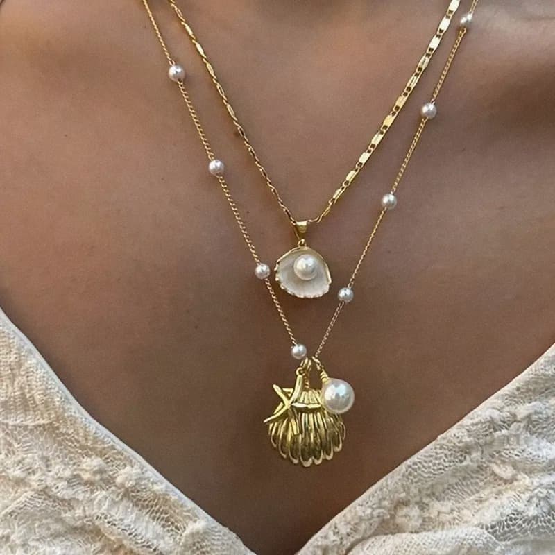 TEMU 2pcs Beach Metal Starfish, And Shell Necklace Jewelry Set, Necklace Ladies