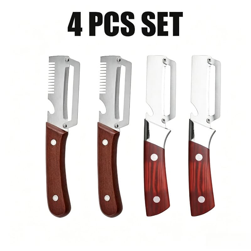 TEMU 4pcs Stainless Steel Vegetable Peeler Set, Wooden Handle Potato Peeler With Serrated & , Multi-functional Peeler With Bottle Opener, For Carrot Cucumber, Kitchen Essential