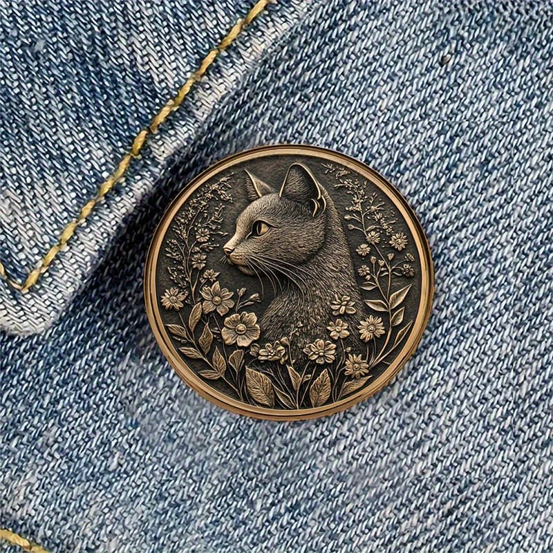 TEMU 1pc Cat & Alloy Resin Round Brooch Badge Suitable For Backpacks, Hats, Clothes, Shoes And Boots