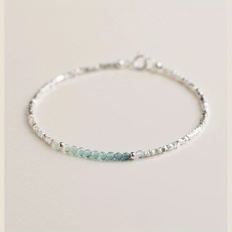 TEMU A Delicate Women's Bracelet Made Of 925 Silvery With A Fine Silvery Aquamarine Design, Showcasing A Light Luxury Aesthetic And A Unique Broken Style