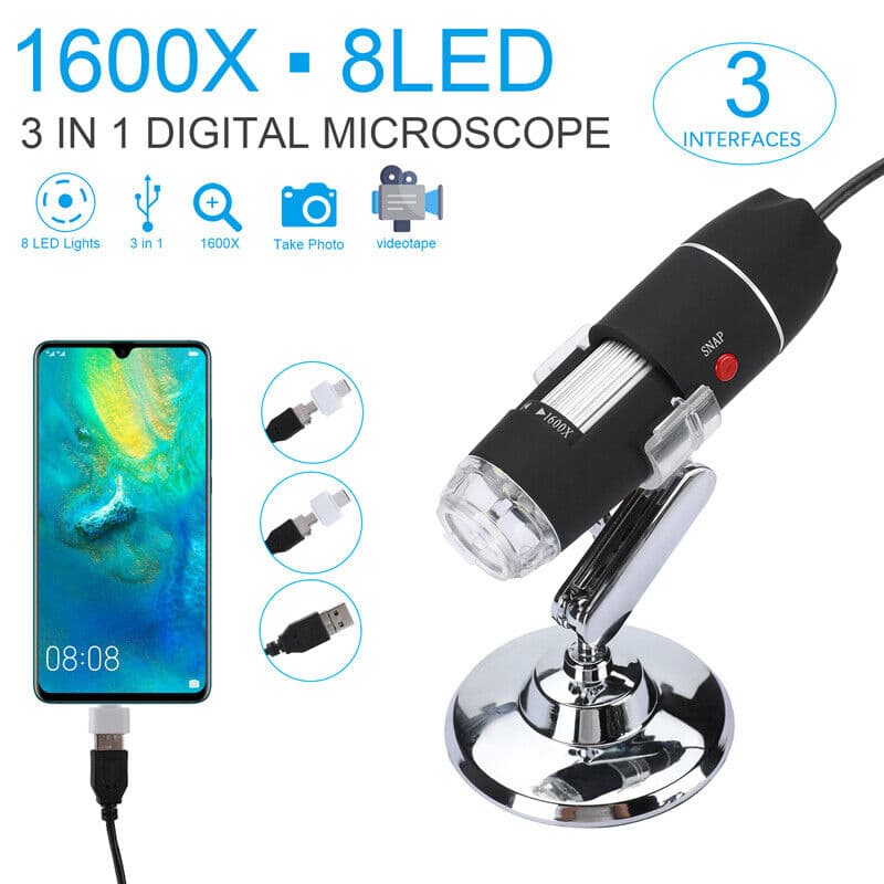 TEMU Usb Digital Microscope, 50x-1600x Magnification Handheld Digital Microscope 8 Led Lights With Adjustable Stand, Compatible With Phone, 4. 0 System And Above 4. 0 System, , Windows Pc