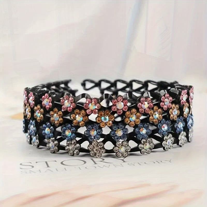 TEMU Set Of 4 Women's Hair Clips And Anti-slip Headbands With Rhinestones, Stylish Hair Additions Made From Plastic For Ladies