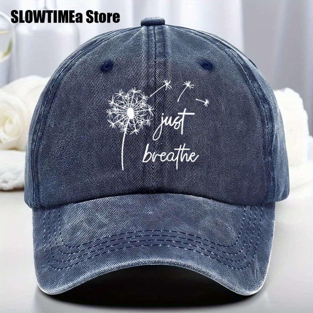 TEMU Just Breathe Hat, Outdoor Washed Hat, Breathable Baseball Caps, Options, Curved Brim Baseball , Birthday Gifts