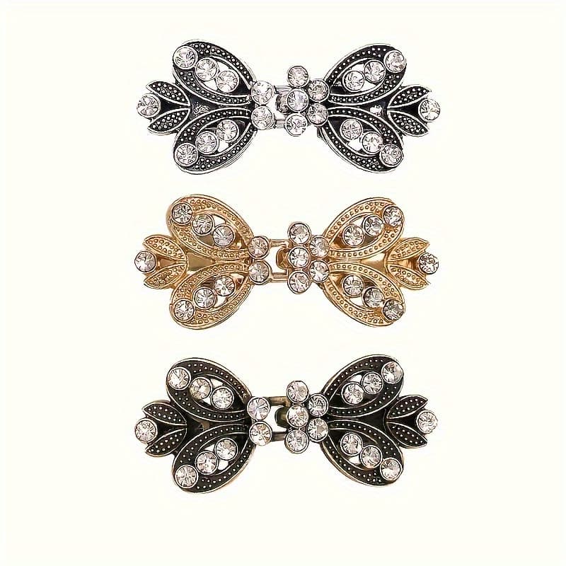 TEMU 3pcs Elegant Sweater Clips With Water Drill, Vortex Clip, Cloak Clip, Vintage Cardigan Clip, Shawl Clip, Dress Clip, Shirt Clip, Sweater Clip - Suitable For Ladies' Jackets, Scarves, Etc.