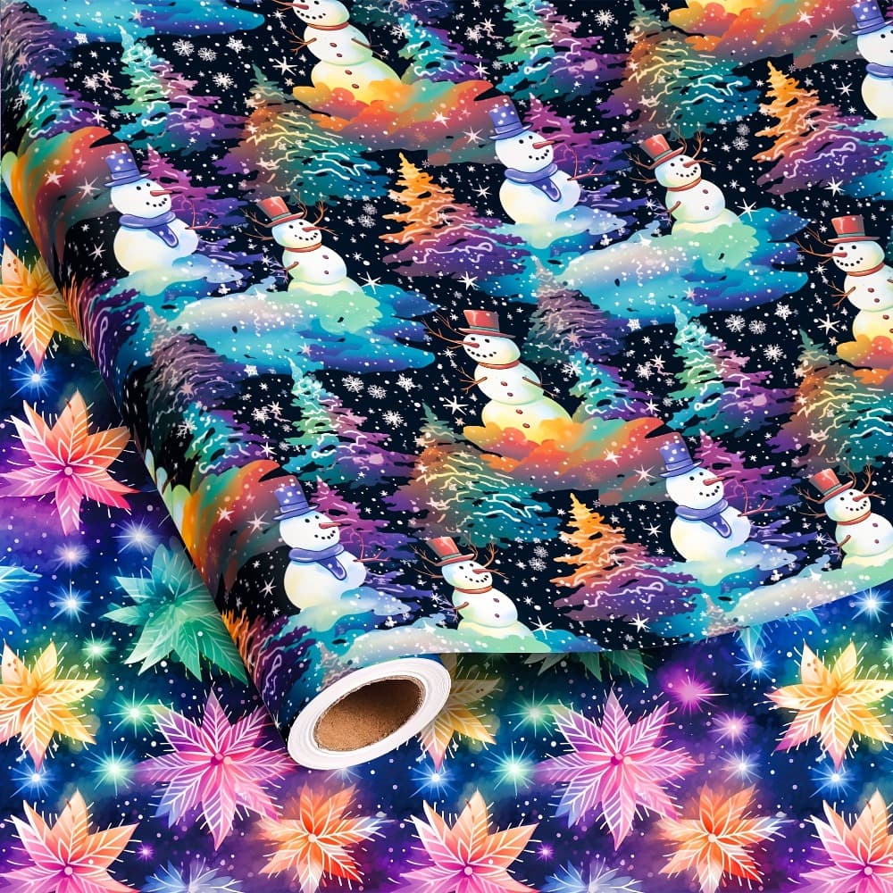 TEMU 2pcs Self-lit Neon -the-dark Christmas Wrapping Paper With Luminous Film - Glow Sheets Suitable For Holiday Gifts, Glitter Tree, Snowman & Snowflake Patterns - & S Party Decorations