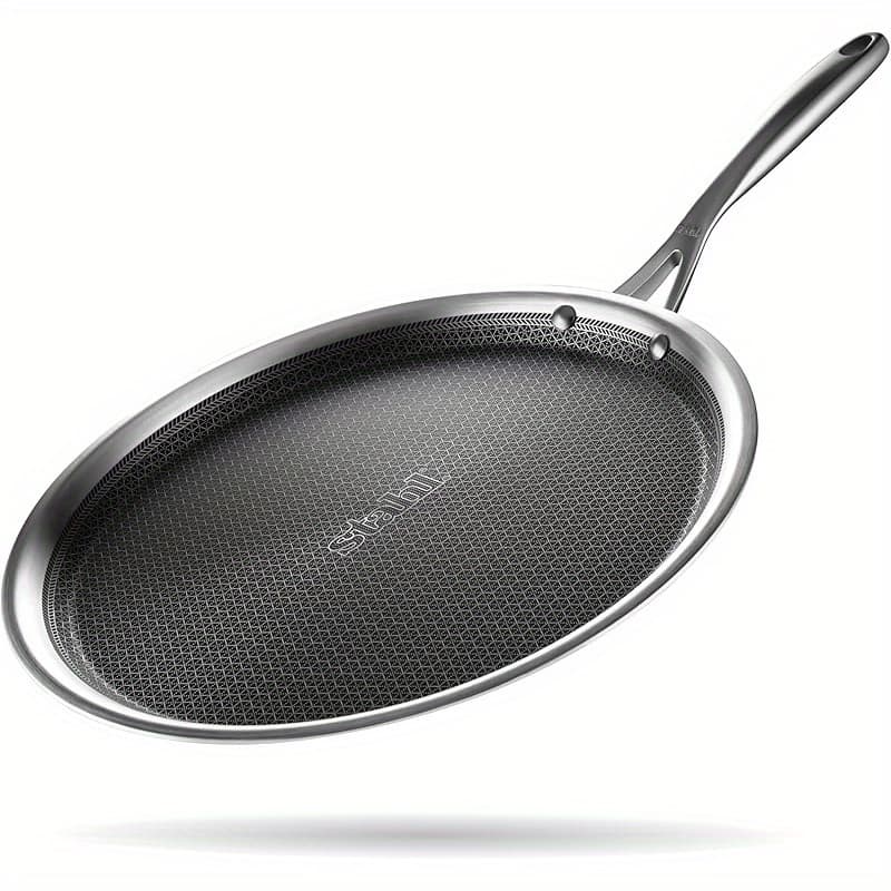 TEMU 28cm 304 Stainless Steel Flat Frying Pan Pizza Pan Honeycomb Frying Pan Ultra-thin Frying Pan, Gift