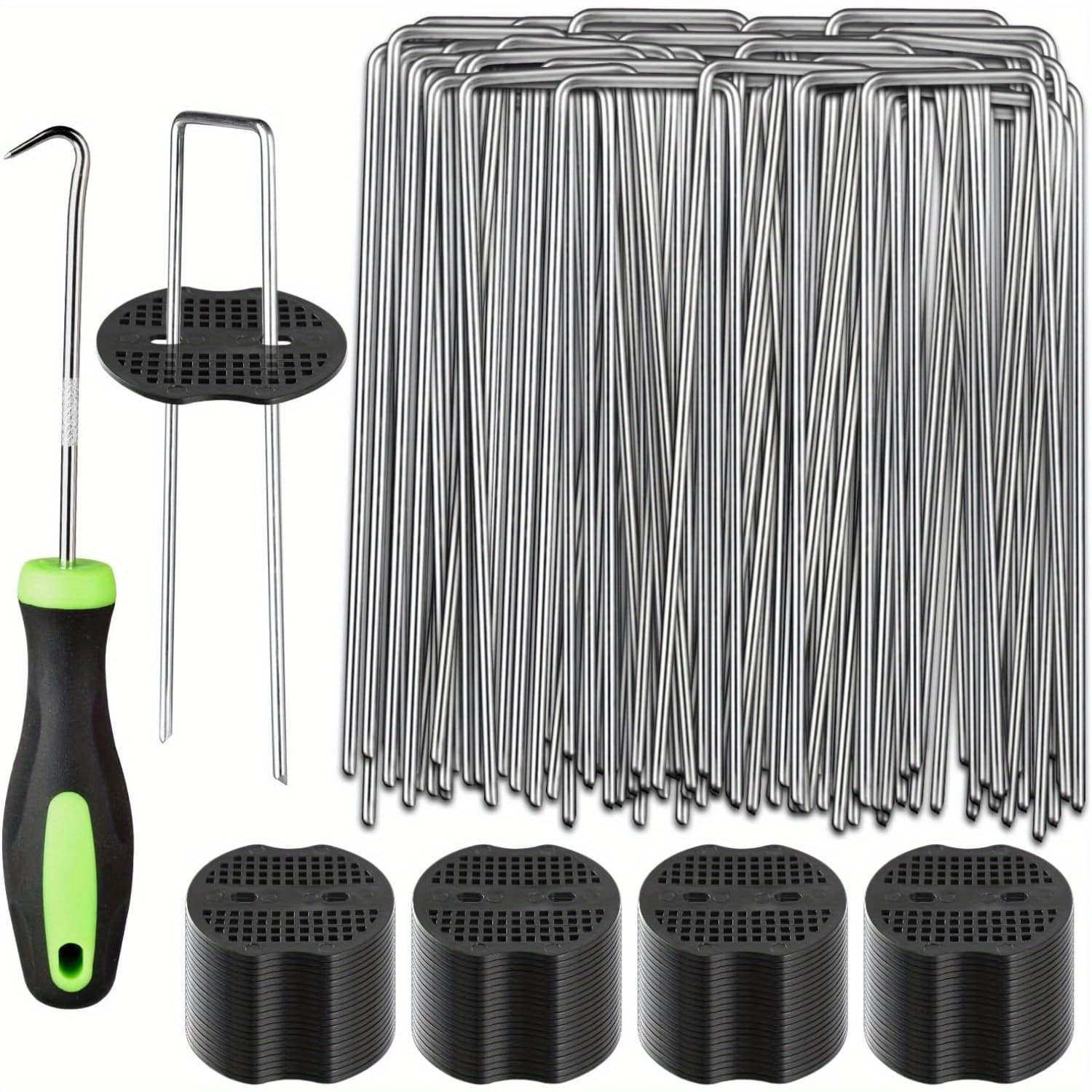 TEMU 161 Packs 6 Inch Landscape Kit, Heavy Duty Anti-rust Steel U Shaped Galvanized Garden Stakes, 80 Garden , 80 Fixing Gasket And 1 Pick Hook For Tent, Lawn, Netting, Water Tube