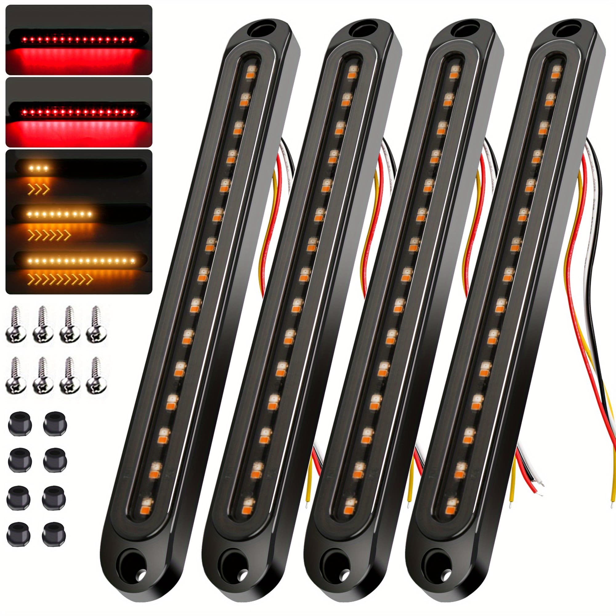 TEMU 4pcs Smoked Lens Led Trailer Tail Light Bar Turn Signal Lights For Trucks And Rv