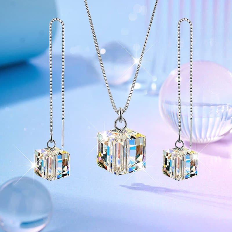 TEMU 3pcs Shining Block New Easy Earrings Necklace Party Commemorative Jewelry Exquisite Christmas Birthday Gift