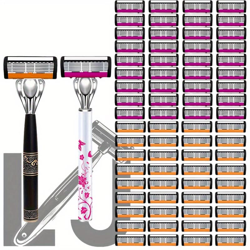 TEMU 2 Handles And 72 Blades Safety Shaver Set, With Anti Slip Metal Handle, Contour Fitting, Safe Shaver, Smooth Veneer, Easy Shaving, Completely Washable - Affordable, Essential For Men