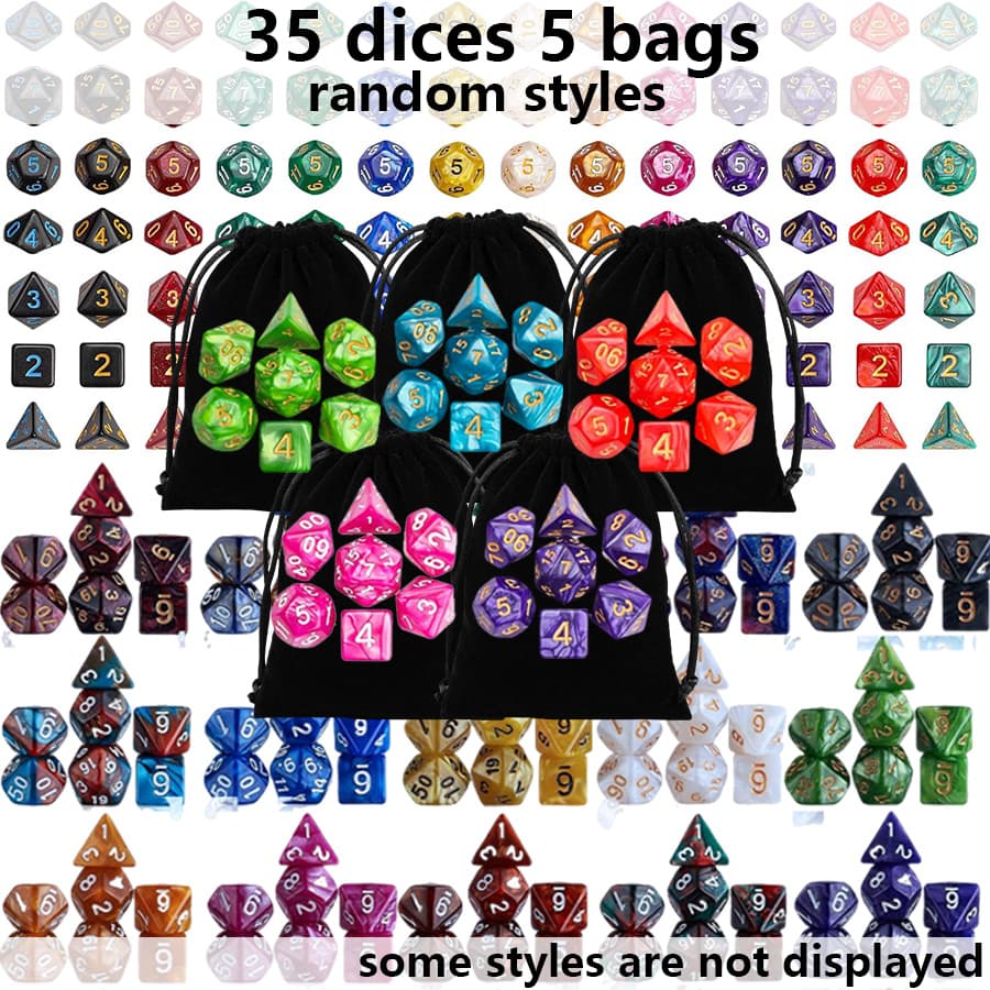 TEMU 35pcs Polyhedral Dice Set With Black Storage Bag Color Number Polyhedra Dice Rpg D&d Role-playing Games Additions (color Random) Jxb
