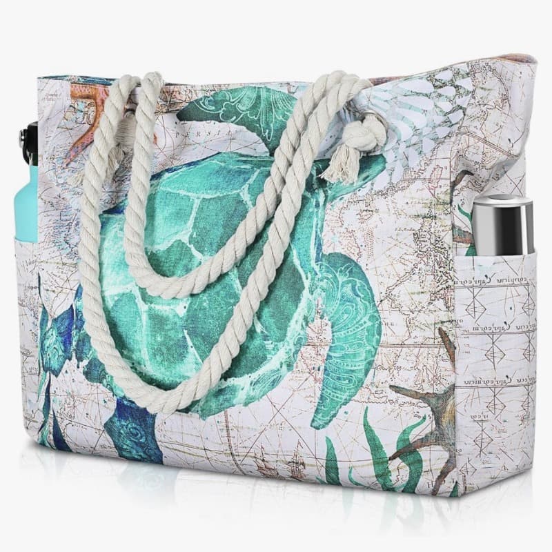 TEMU 2026 Beach Tote Bag Featuring A Whale And Turtle Design, With A Single Shoulder Strap And Spacious Capacity For Reuse