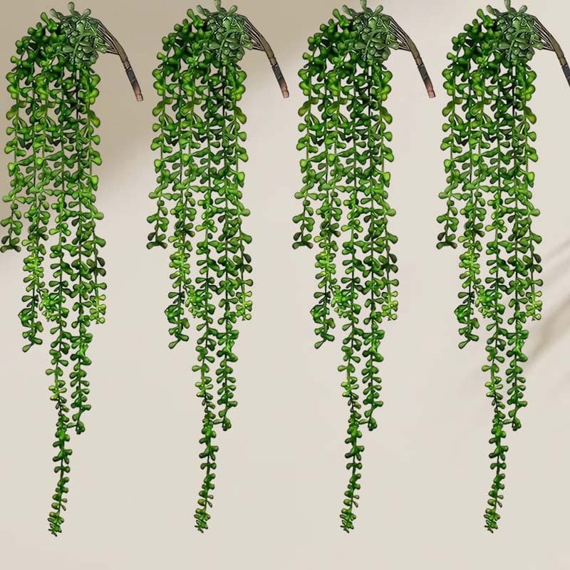 TEMU 4 Pack Realistic Fake Vine Plants With Pearl Bead Vines - No Maintenance Indoor/ Hanging Ivy, Leaves & Beads, Low-maintenance For Home Garden Wall Decor (no Vase/container) - Plastic For Spring &