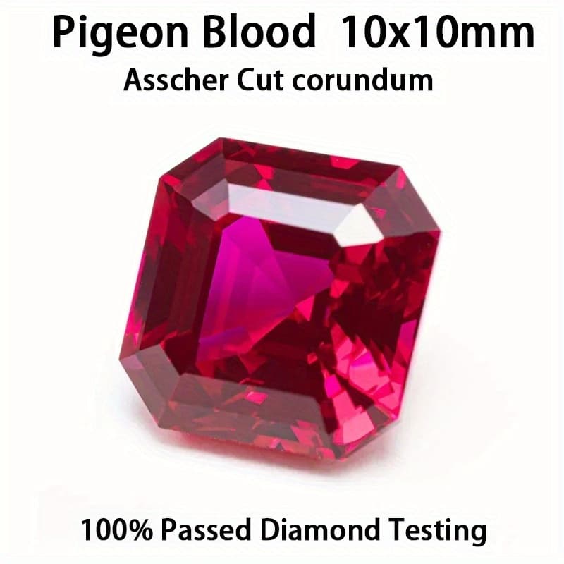 TEMU Pigeon Blood 10x10mm Square Shape Red Synthetic Artificial Gemstone Artificial Gemstone Pass Diamonds Pen Test For Jewel Making