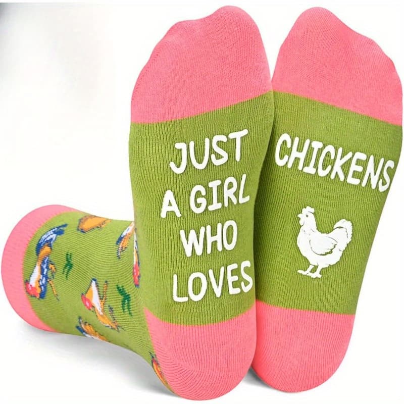 TEMU 1pair Men Women Harajuku Cute Animal Chickens Fashion Letter Print Novelty Socks