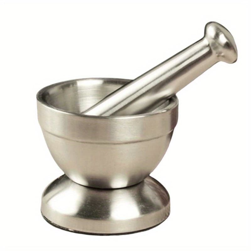 TEMU Stainless Steel Mortar And Pestle Set Manual Spice Grinder Sturdy And Durable Pounding Pot Food Grinder For Kitchen Utility Tools