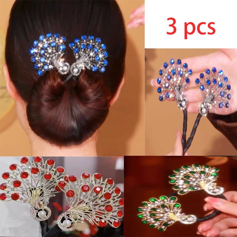 TEMU 3pcs Set Of High-end Elegant Retro Peacock Hairpin, Bud Head Curling Iron, Ball Head Twist Hairpin, Chinese Ponytail Rack Decoration Twist Hair Ornament, Birthday Gift, Christmas Gift